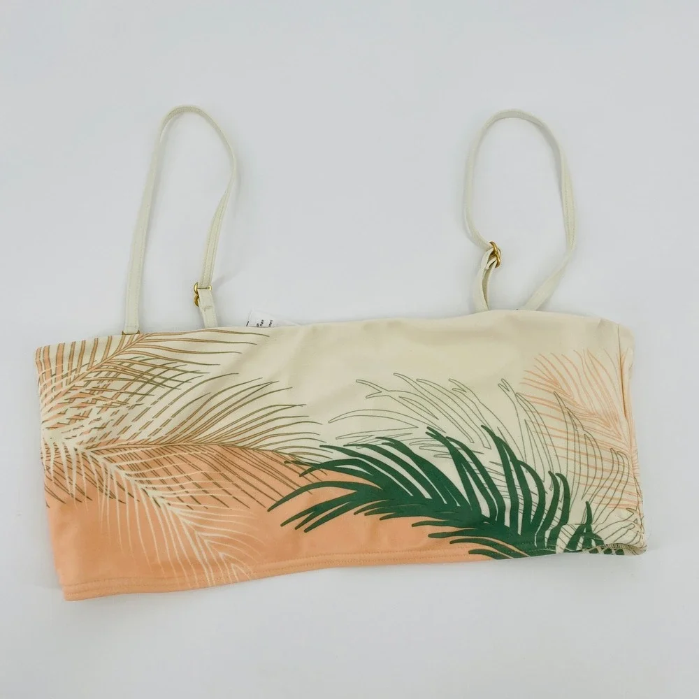 L*Space Clyde Bikini Top Large Peach Green Palm Print Strappy Bandeau Swim